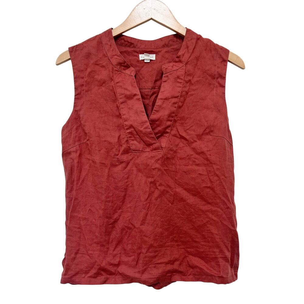 Garnet Hill 100% Linen Split Neck Tank Top Sz 4